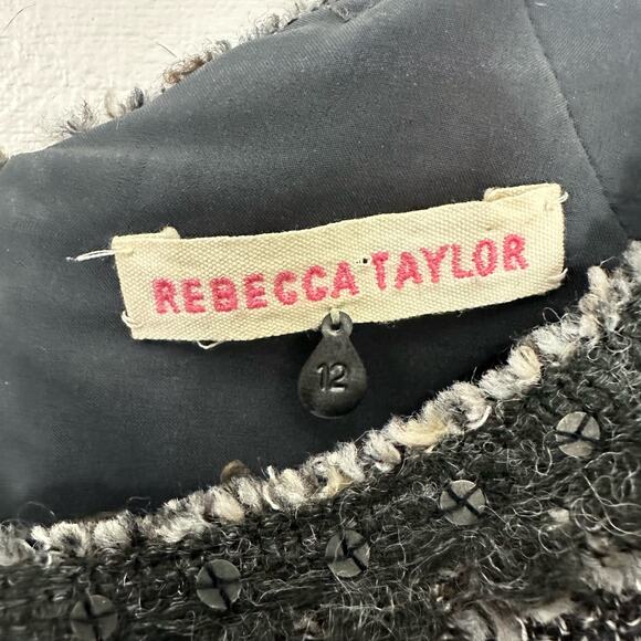 Rebecca Taylor Sequin Boucle Dress Womens Size 12 Wool Sleeveless Back Zip Gray - Picture 2 of 10